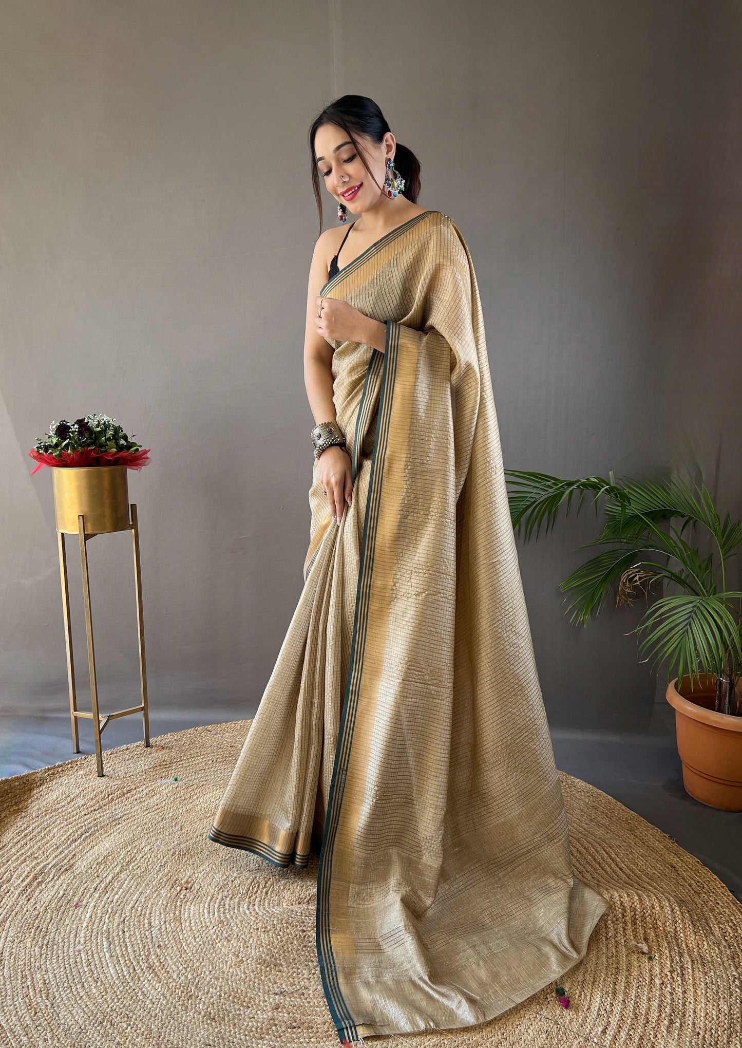 Woven Design Zari Banarasi Saree in Chikoo Color