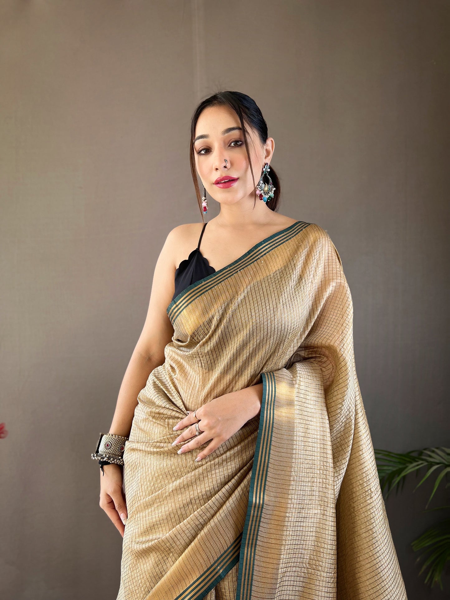 Woven Design Zari Banarasi Saree in Chikoo Color