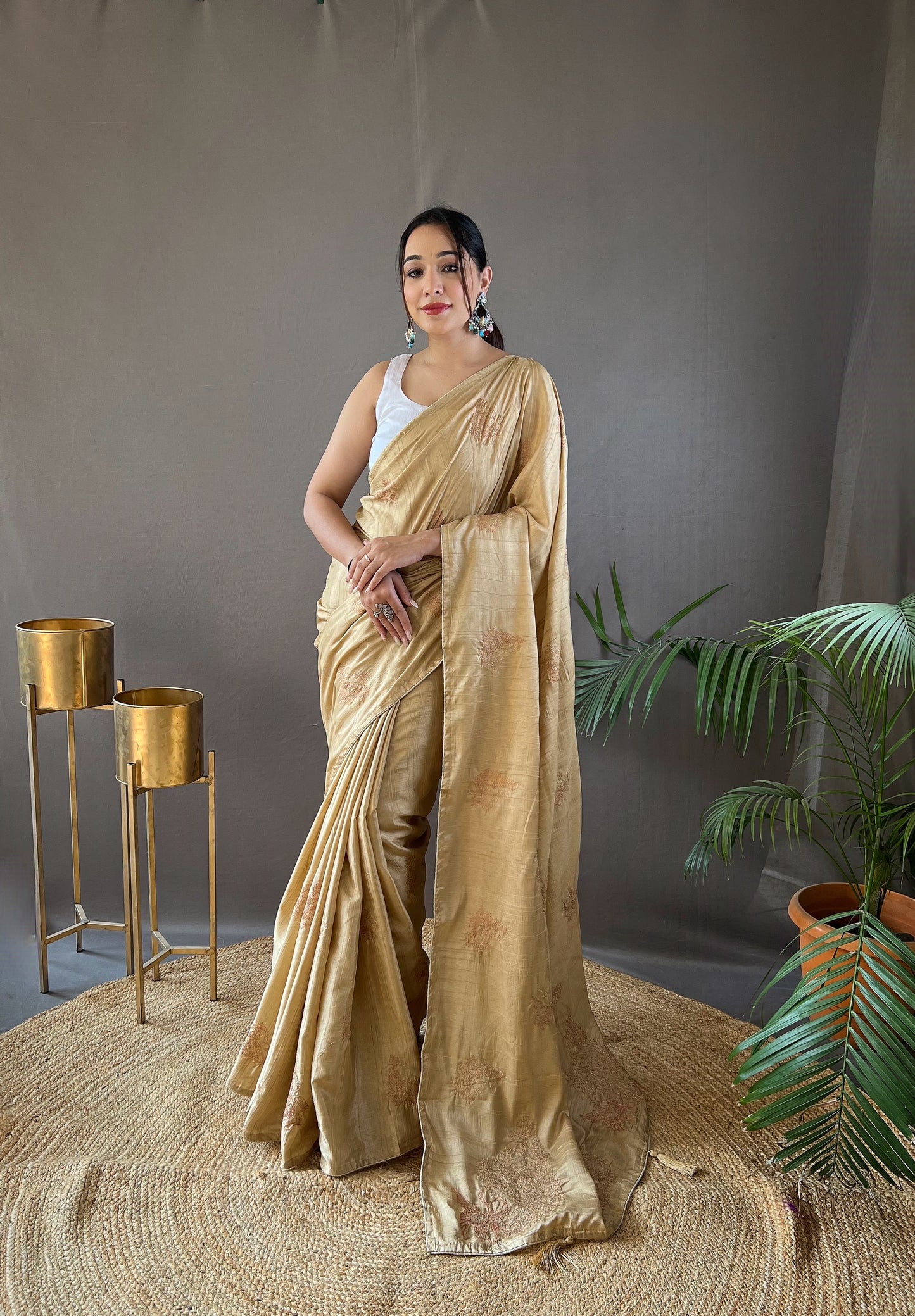 Cream Amaya Silk Embroidered Saree