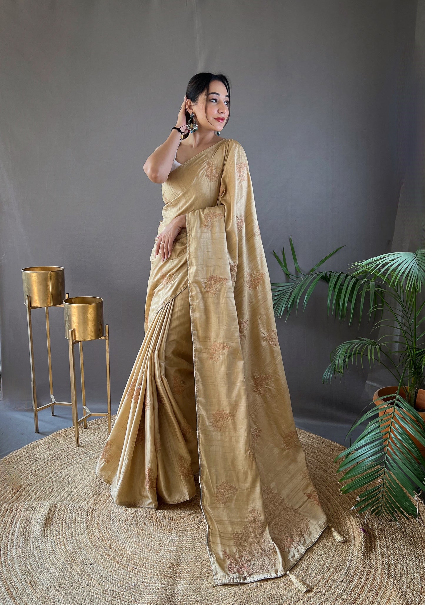 Cream Amaya Silk Embroidered Saree