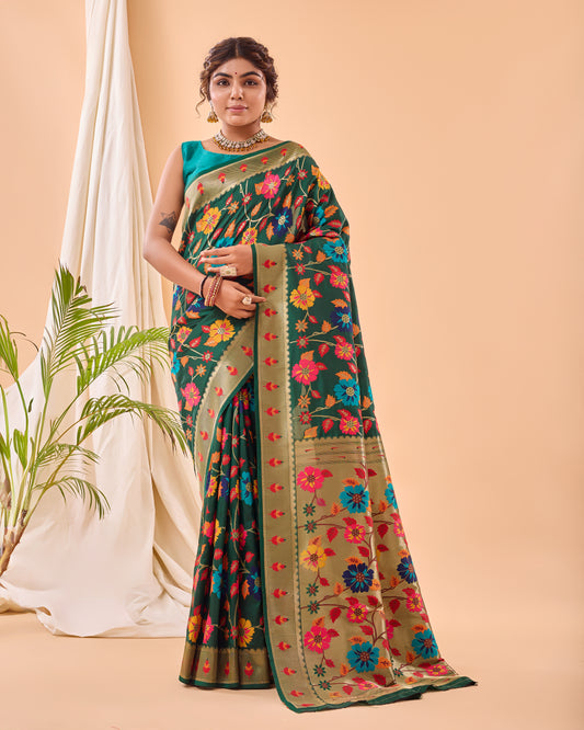 Green Paithani Silk Saree With Weaving Work