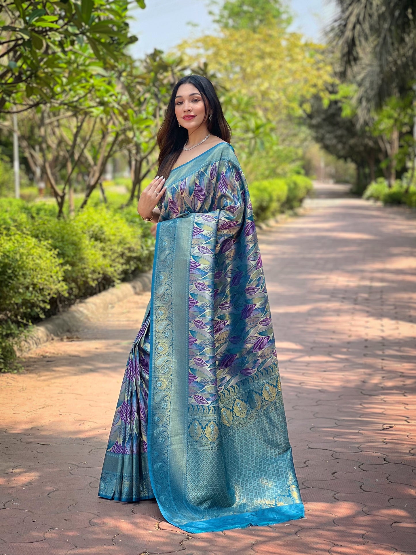 Denim Blue Silk Weaving Traditional Saree