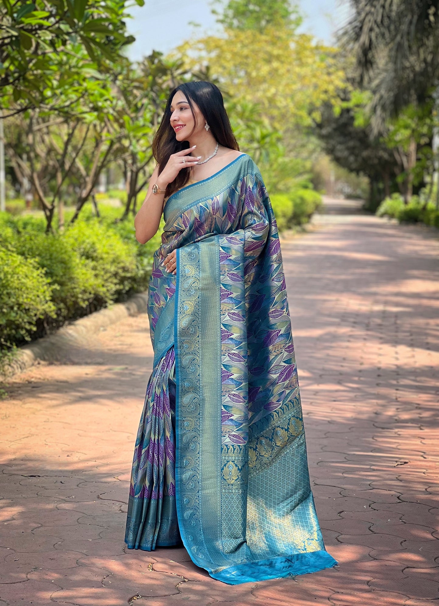 Denim Blue Silk Weaving Traditional Saree