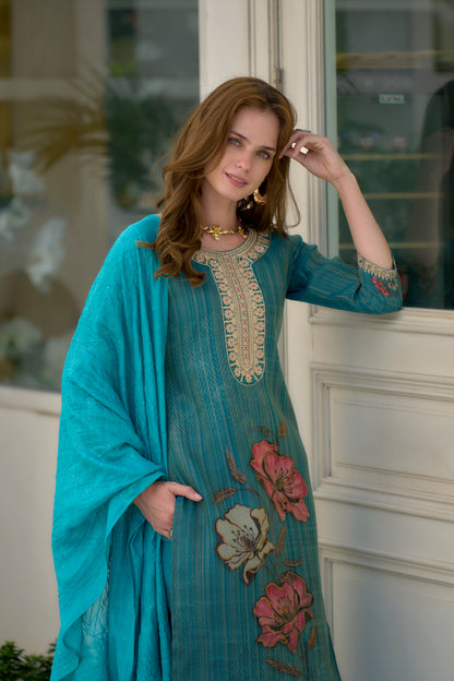 Rama Tissue Floral Embroidered Kurta Set with Viscose Dupatta & Pant