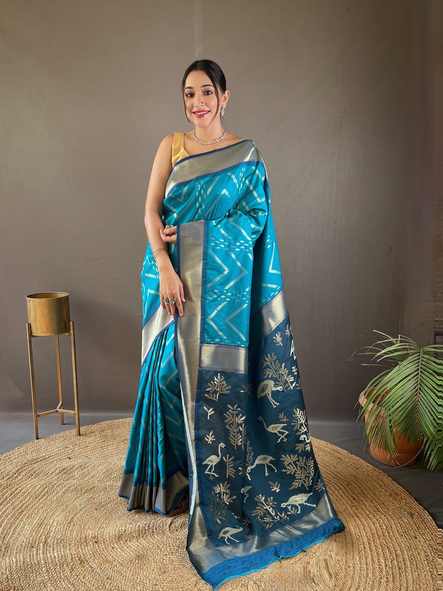 Pacific Blue Soft Banarasi Silk Saree