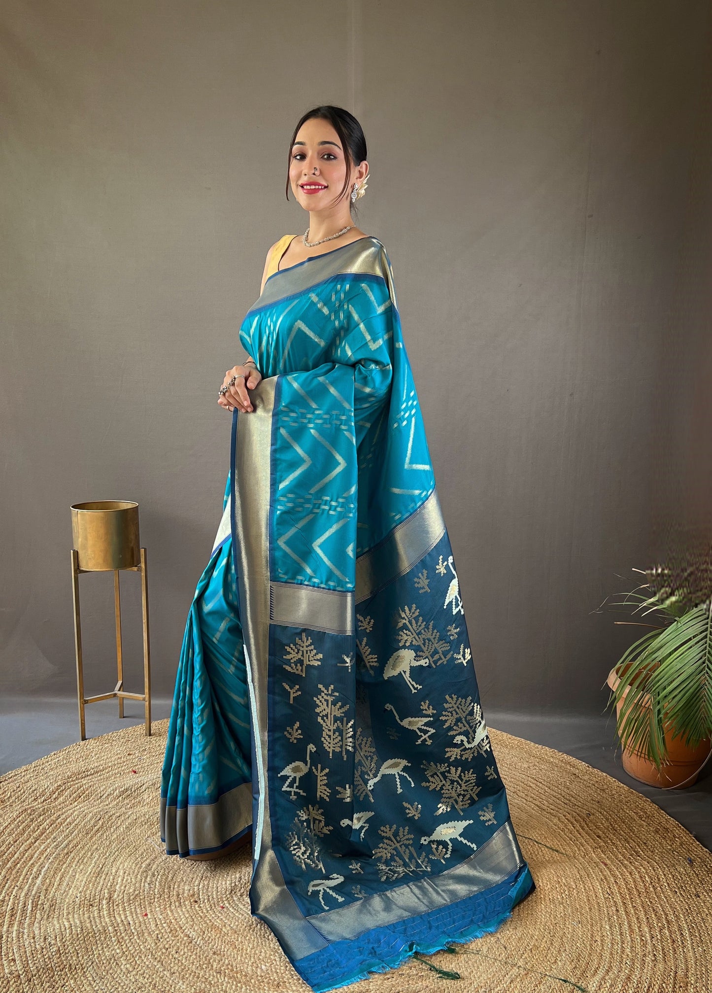 Pacific Blue Soft Banarasi Silk Saree