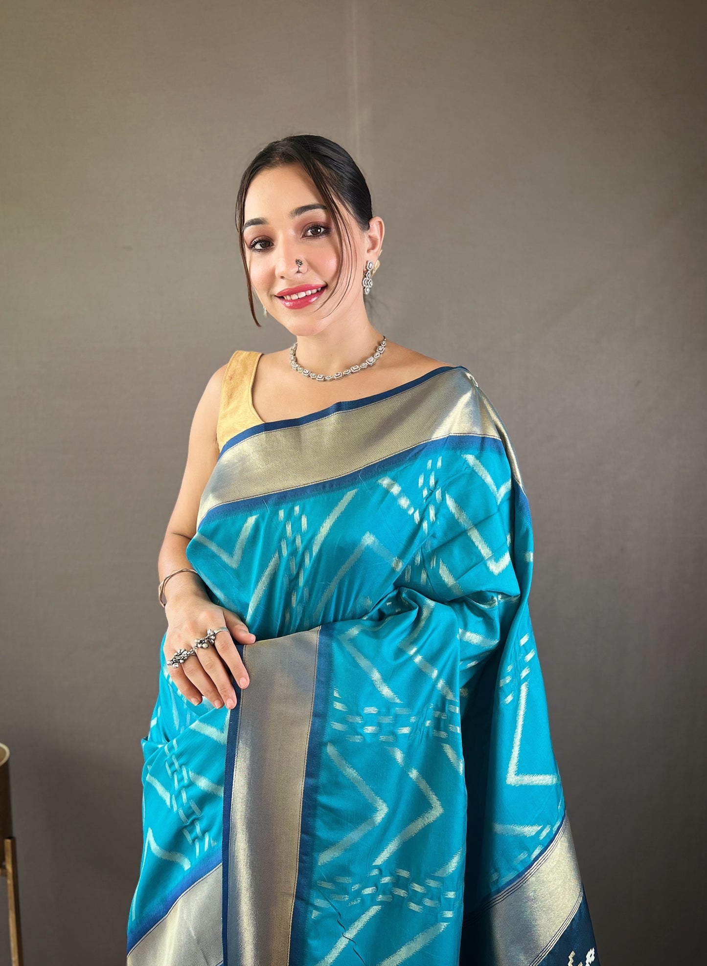 Pacific Blue Soft Banarasi Silk Saree