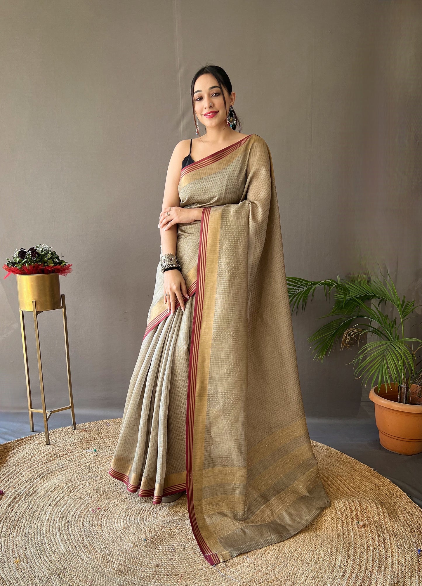 Woven Design Zari Banarasi Saree in Grey Color