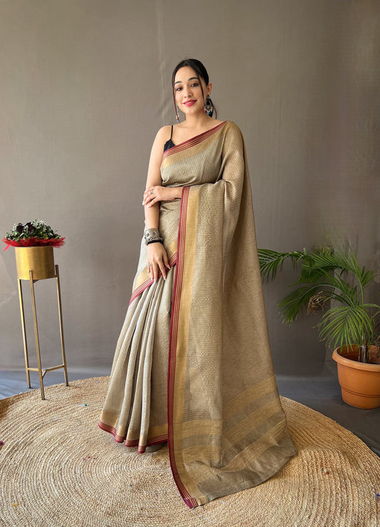 Woven Design Zari Banarasi Saree in Grey Color