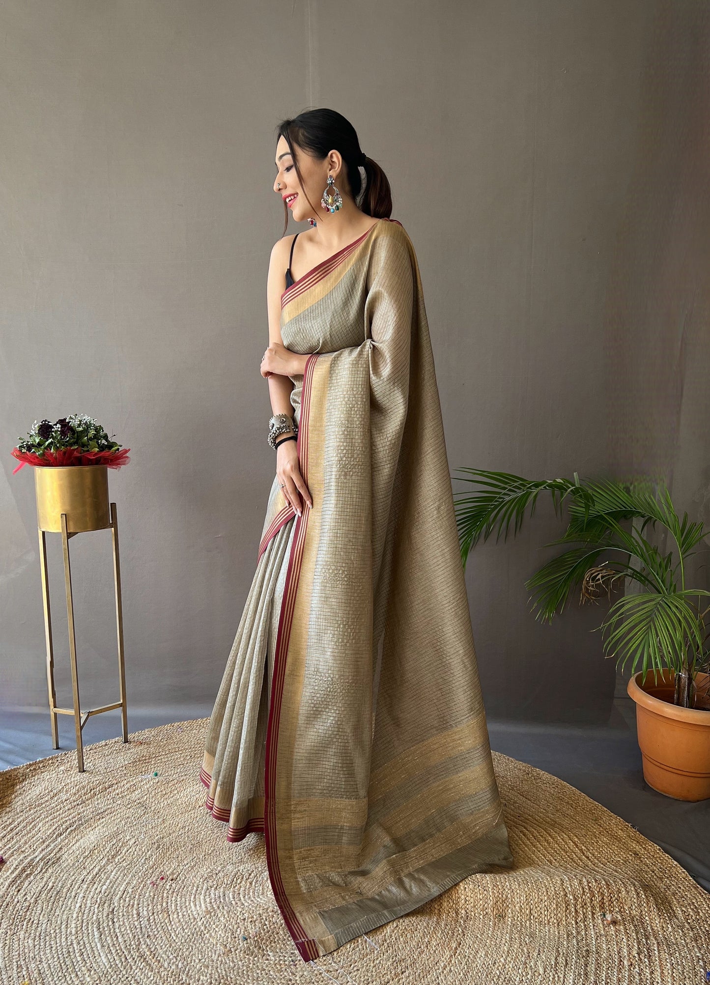 Woven Design Zari Banarasi Saree in Grey Color