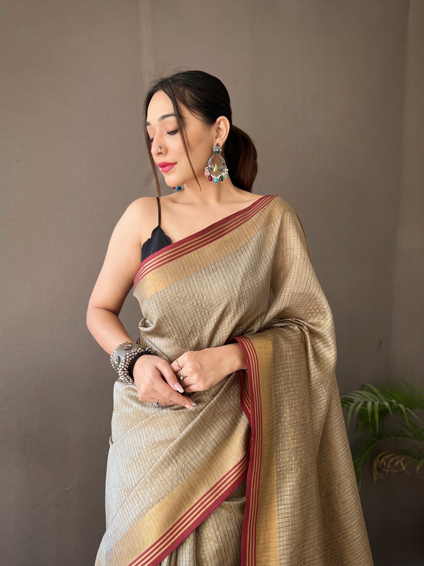 Woven Design Zari Banarasi Saree in Grey Color