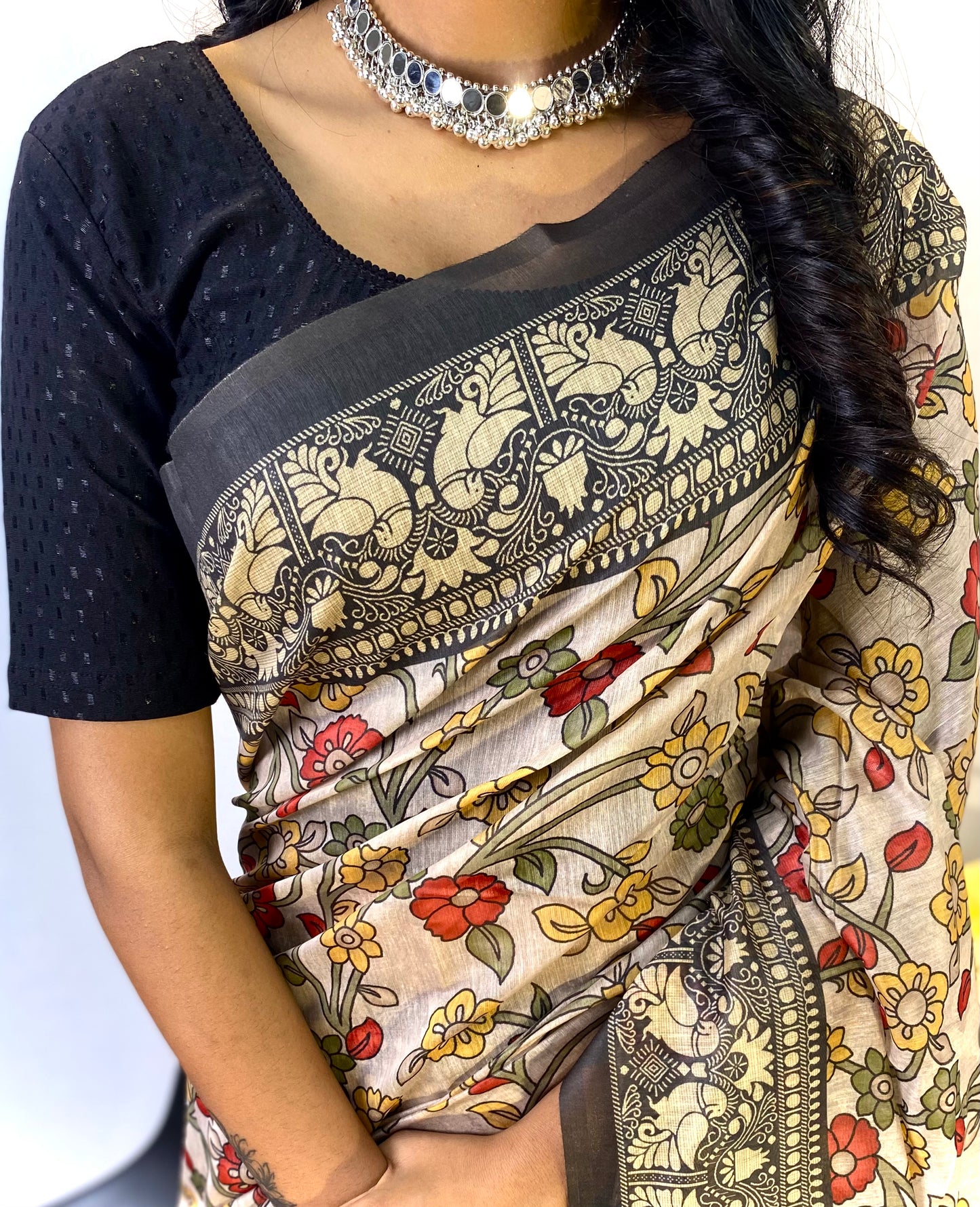 Stylish Soft Cotton Chanderi Sarees with Kalamkari Digital Print and Tassels