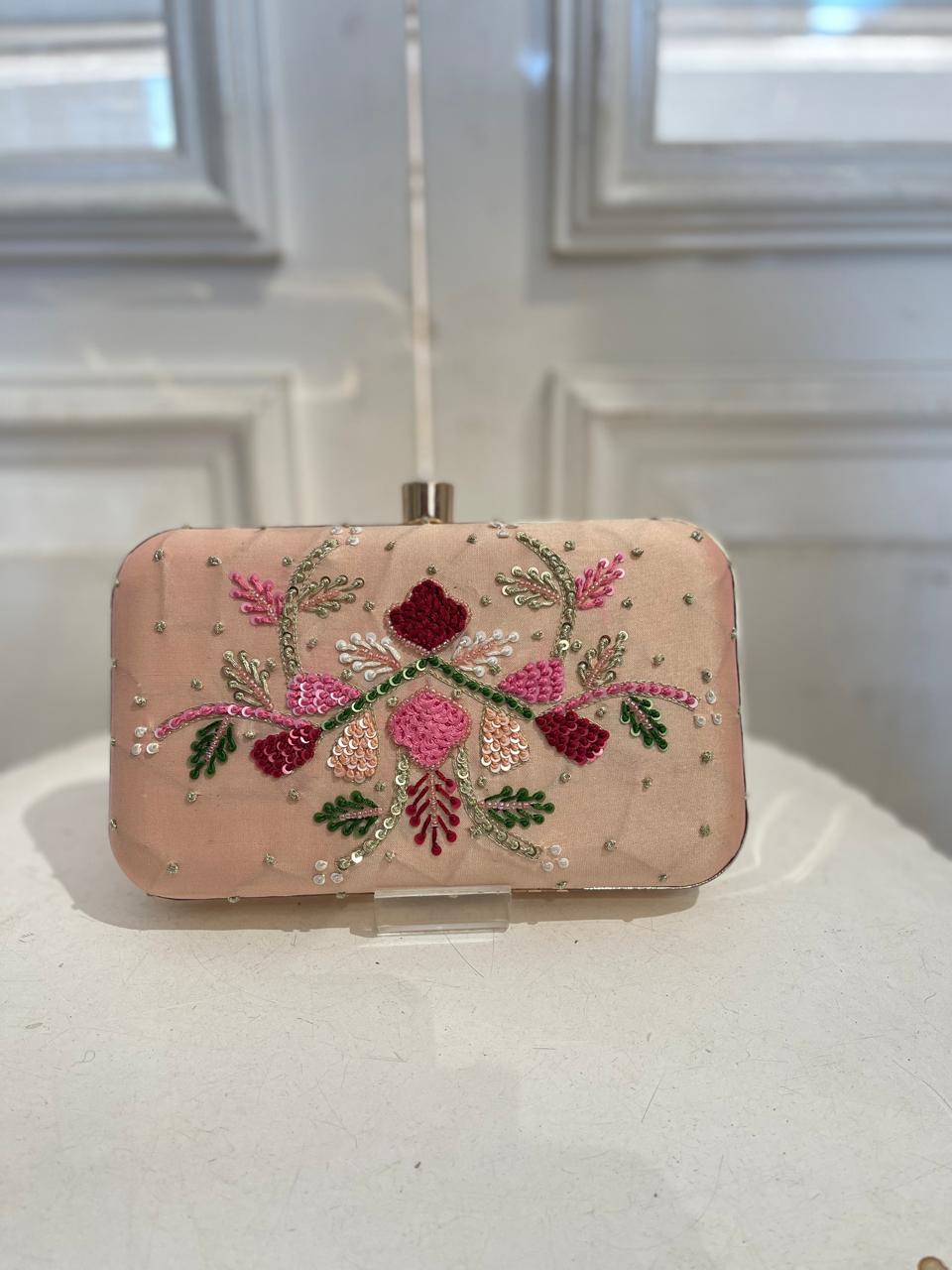 Elegant Satin Clutch for Women – Bridal, Festive & Evening Purse with Chain