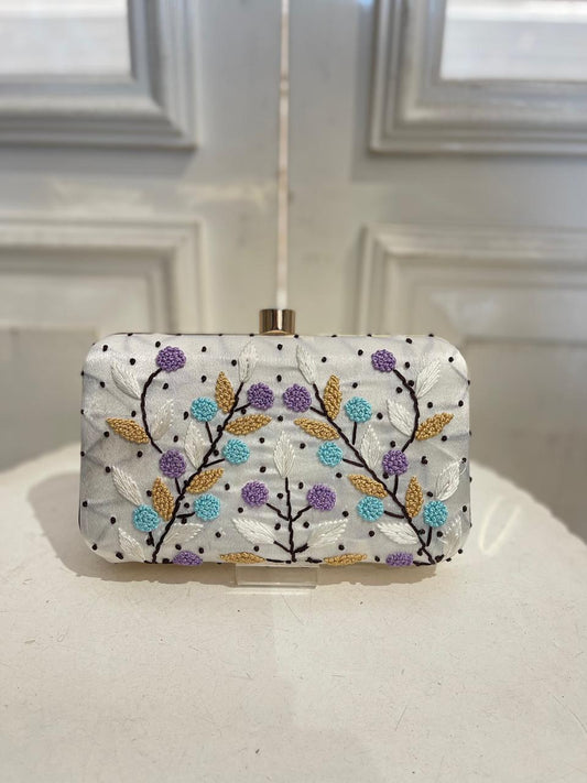 White Poly Satin Clutch Bag for Women – Detachable Chain, Perfect for Bridal & Party Wear