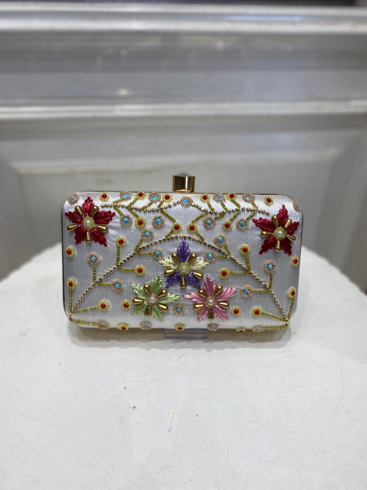 Poly Satin Clutch Bag for Women – Detachable Chain, Perfect for Bridal & Party Wear