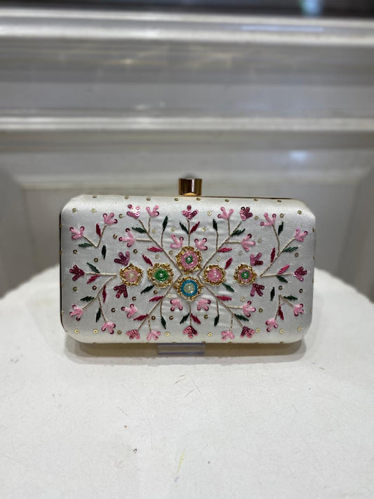 Poly Satin Clutch Bag for Women – Detachable Chain, Perfect for Bridal & Party Wear