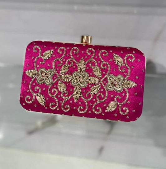 Rani Pink Poly Satin Clutch Bag for Women – Detachable Chain, Lightweight Party & Bridal Purse