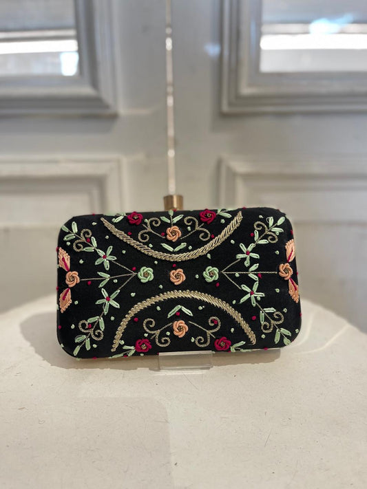 Black Poly Satin Clutch Bag for Women – Detachable Chain, Lightweight Party & Bridal Purse