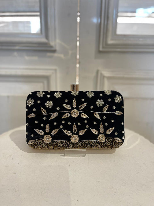 Black Poly Satin Clutch Bag for Women – Detachable Chain, Lightweight Party & Bridal Purse