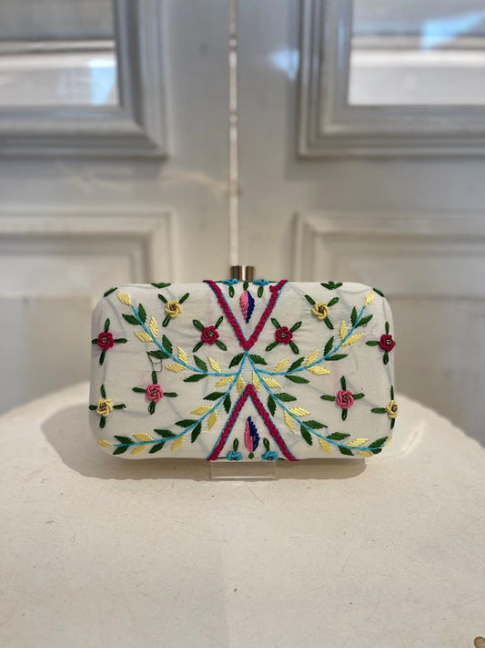 White Poly Satin Clutch Bag for Women – Detachable Chain, Lightweight Party & Bridal Purse