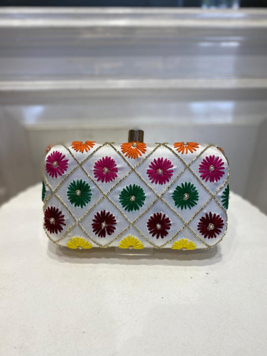 White Poly Satin Clutch Bag for Women – Detachable Chain, Lightweight Party & Bridal Purse