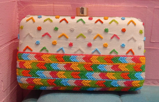 Multicolor Poly Satin Clutch Bag for Women – Detachable Chain, Lightweight Party & Bridal Purse