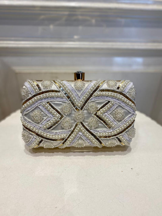 White Poly Satin Clutch Bag for Women – Detachable Chain, Lightweight Party & Bridal Purse