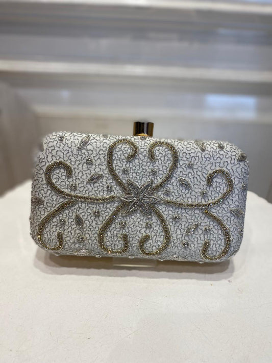 White Poly Satin Clutch Bag for Women – Detachable Chain, Lightweight Party & Bridal Purse