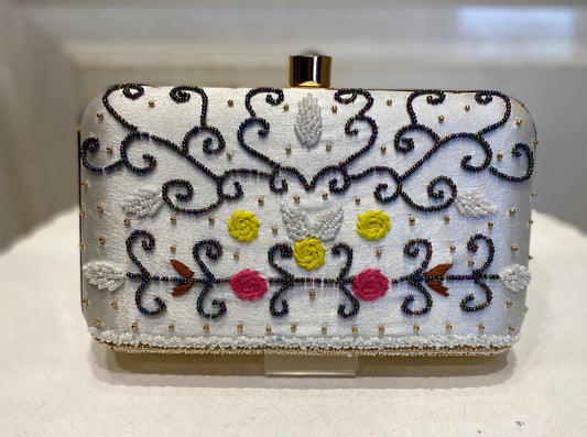 White Poly Satin Clutch Bag for Women – Detachable Chain, Lightweight Party & Bridal Purse