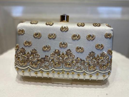 White Poly Satin Clutch Bag for Women – Detachable Chain, Lightweight Party & Bridal Purse