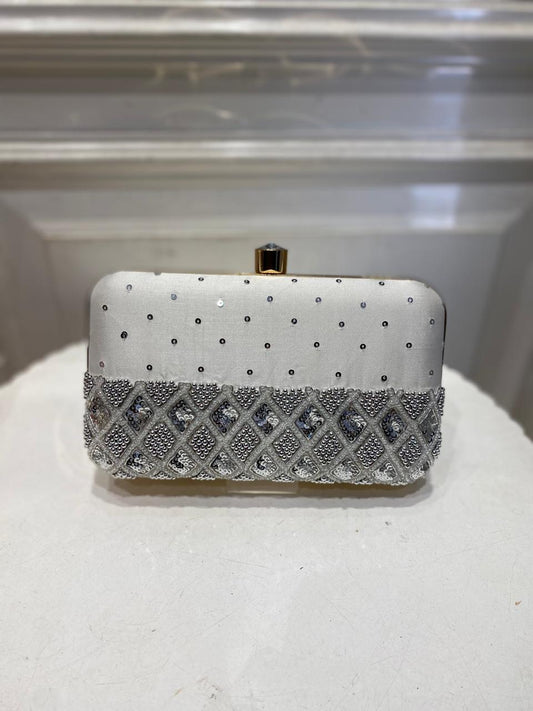 White Poly Satin Clutch Bag for Women – Detachable Chain, Lightweight Party & Bridal Purse