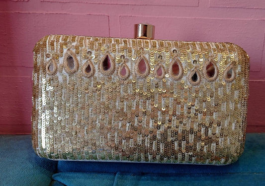 White Gold Poly Satin Clutch Bag for Women – Detachable Chain, Lightweight Party & Bridal Purse
