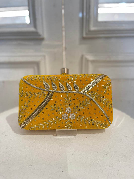 Yellow Poly Satin Clutch Bag for Women – Detachable Chain, Lightweight Party & Bridal Purse