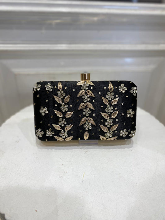 Black Poly Satin Clutch Bag for Women – Detachable Chain, Lightweight Party & Bridal Purse