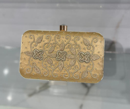Cream Poly Satin Clutch Bag for Women – Detachable Chain, Lightweight Party & Bridal Purse
