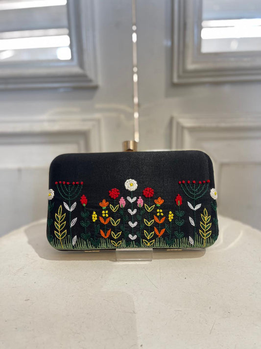 Black Poly Satin Clutch Bag for Women – Detachable Chain, Lightweight Party & Bridal Purse