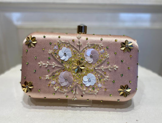 Premium Pink Poly Satin Clutch Bag for Women – Detachable Chain, Compact Bridal & Party Purse