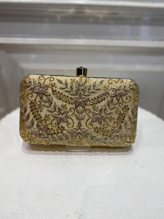 Premium Gold Poly Satin Clutch Bag for Women – Detachable Chain, Compact Bridal & Party Purse