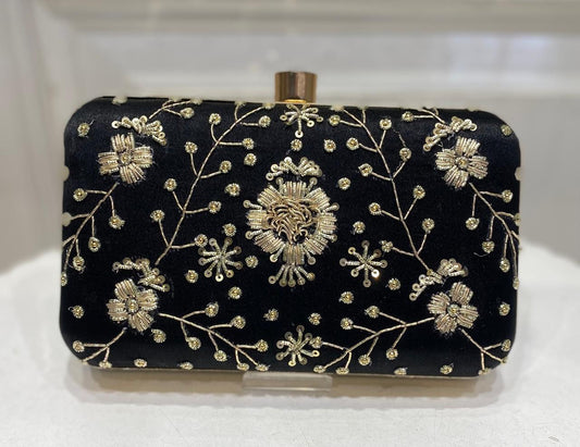Premium Black Poly Satin Clutch Bag for Women – Detachable Chain, Compact Bridal & Party Purse