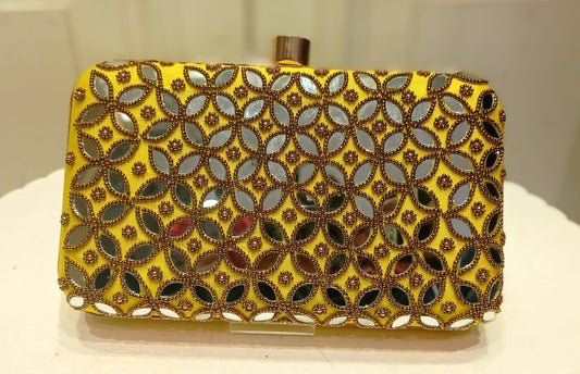 Premium Yellow Poly Satin Clutch Bag for Women – Detachable Chain, Compact Bridal & Party Purse