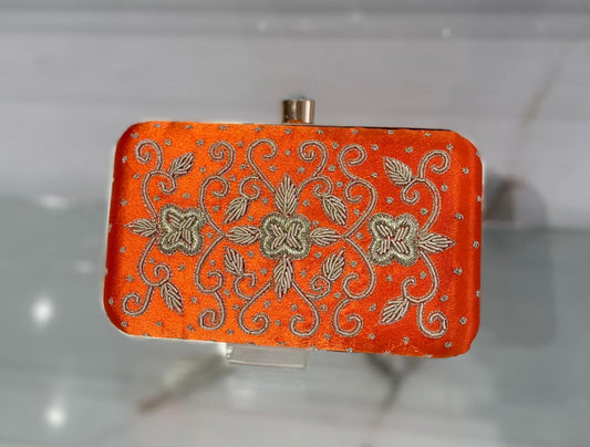 Orange Premium Poly Satin Clutch Bag for Women – Detachable Chain, Compact Bridal & Party Purse
