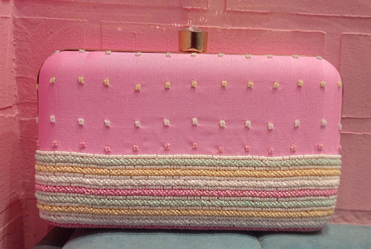 Pink Premium Poly Satin Clutch Bag for Women – Detachable Chain, Compact Bridal & Party Purse