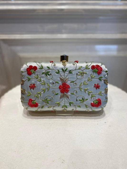 Elegant Aqua Blue Poly Satin Clutch Bag with Detachable Chain