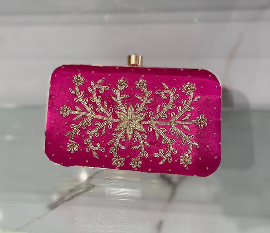Elegant Rani Pink Poly Satin Clutch Bag with Detachable Chain