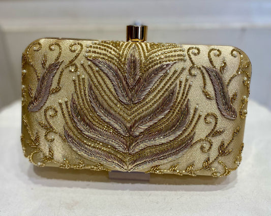 Elegant Gold Poly Satin Clutch Bag with Detachable Chain