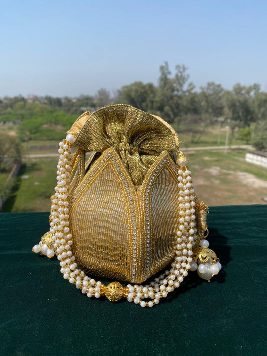 Trendy Pearl Potli Bag with Heavy Hand Embroidery – Bridal & Festive Collection