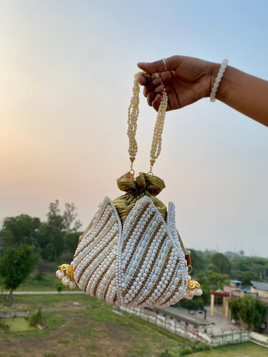 Trendy Pearl Potli Bag with Heavy Hand Embroidery – Bridal & Festive Collection