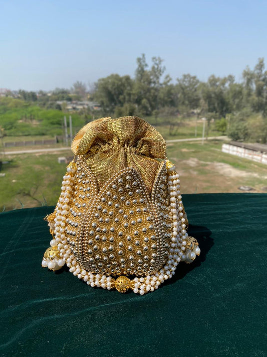 Trendy Pearl Potli Bag with Heavy Hand Embroidery – Bridal & Festive Collection
