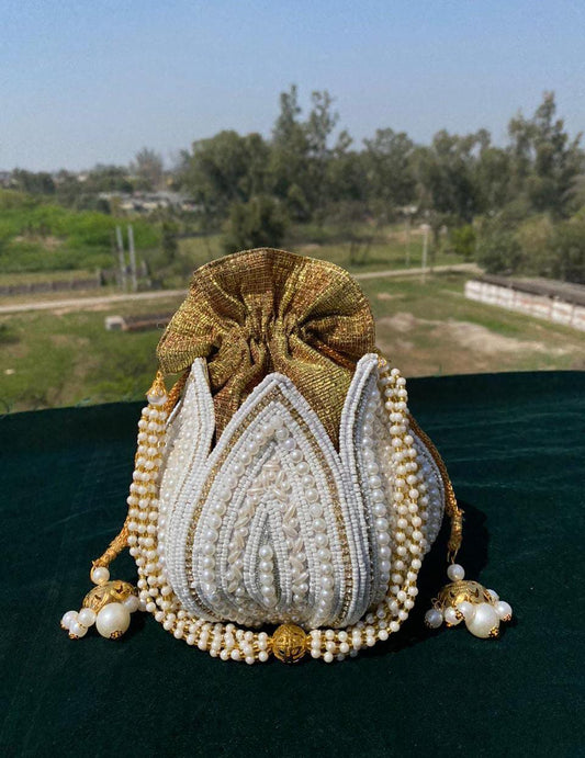 Trendy Pearl Potli Bag with Heavy Hand Embroidery – Bridal & Festive Collection