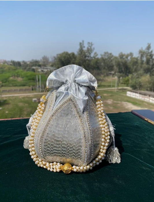 Trendy Pearl Potli Bag with Heavy Hand Embroidery – Bridal & Festive Collection